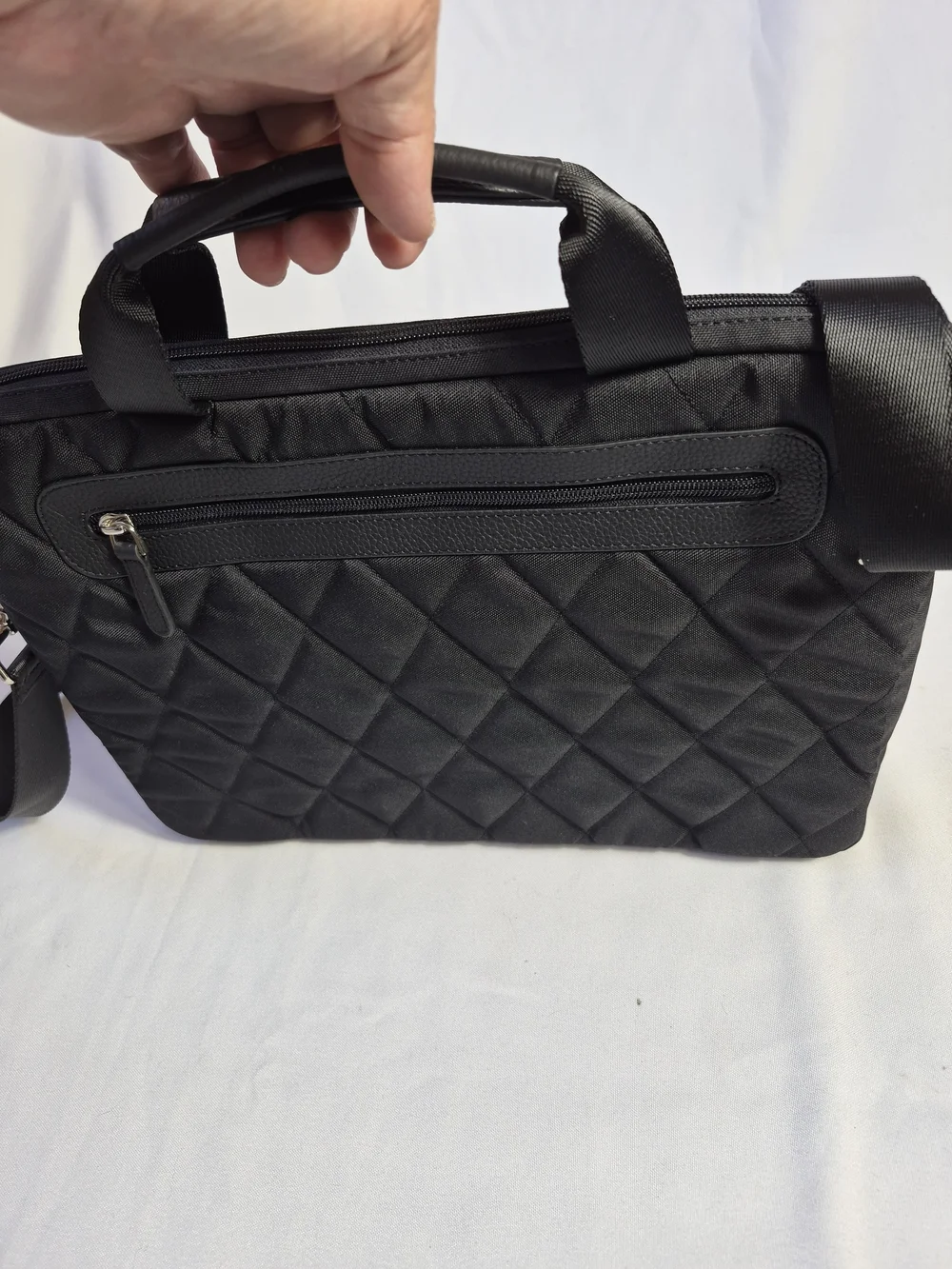Black Quilted Laptop Bag with Shoulder Strap - Unbranded